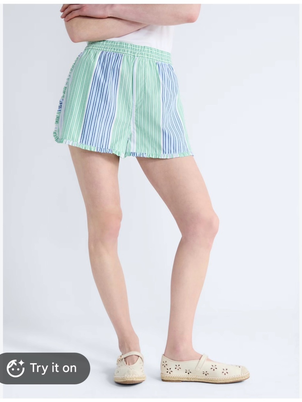 Free Assembly Striped Green & Blue Elastic-Waist Women’s Shorts viral XS